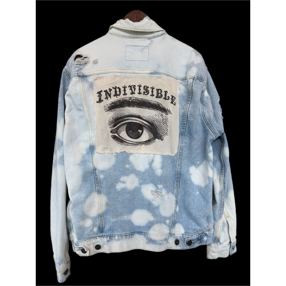 Upcycled Denim Jacket XL Indivisible Eye Folk Art One of One - Picture 4 of 10